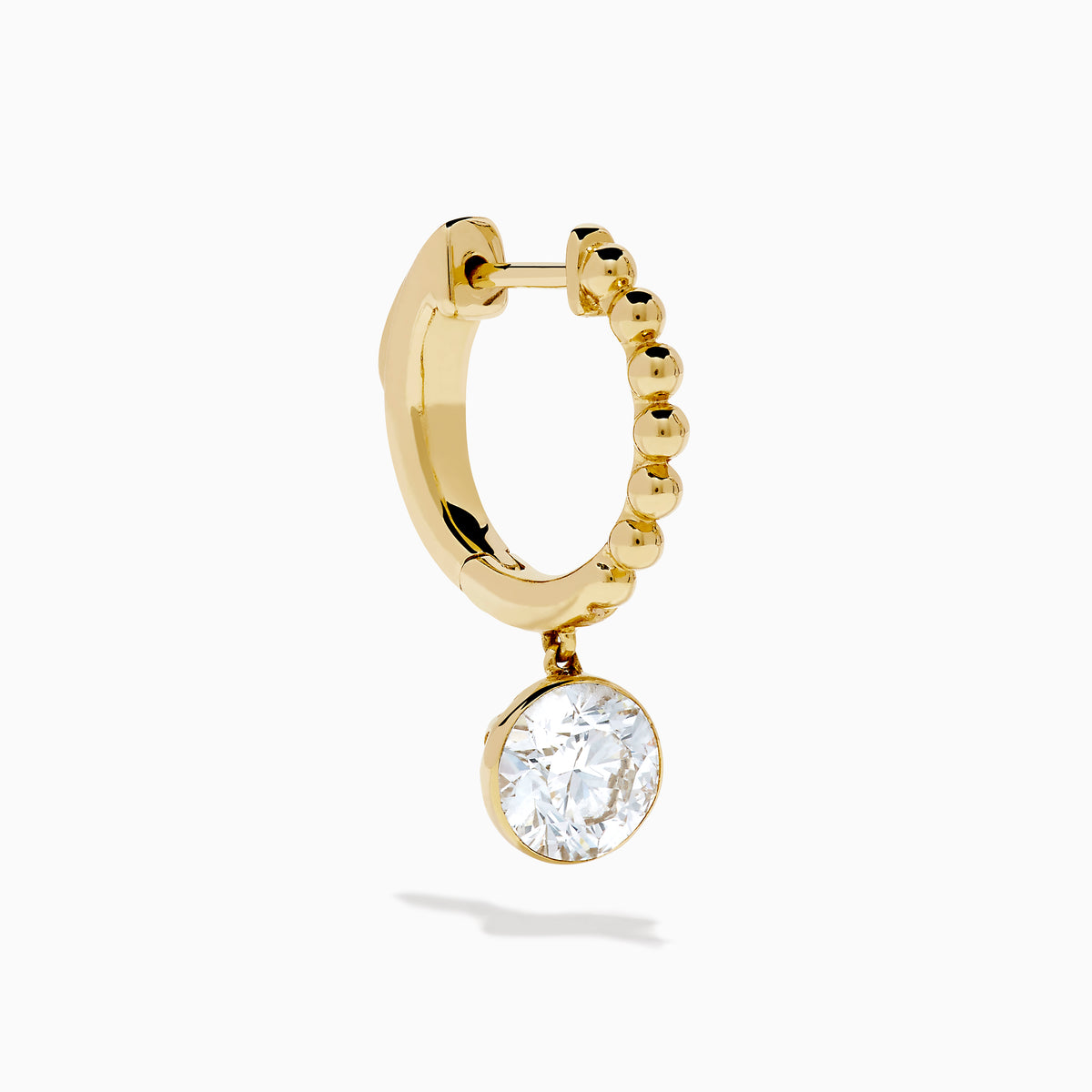 Star Lab Grown Diamond Beaded Hoop Solitaire Drop Earrings in 18K Yellow Gold, each featuring a solitaire diamond drop and beaded texture, beautifully displayed on a white background—perfect as timeless statement earrings.