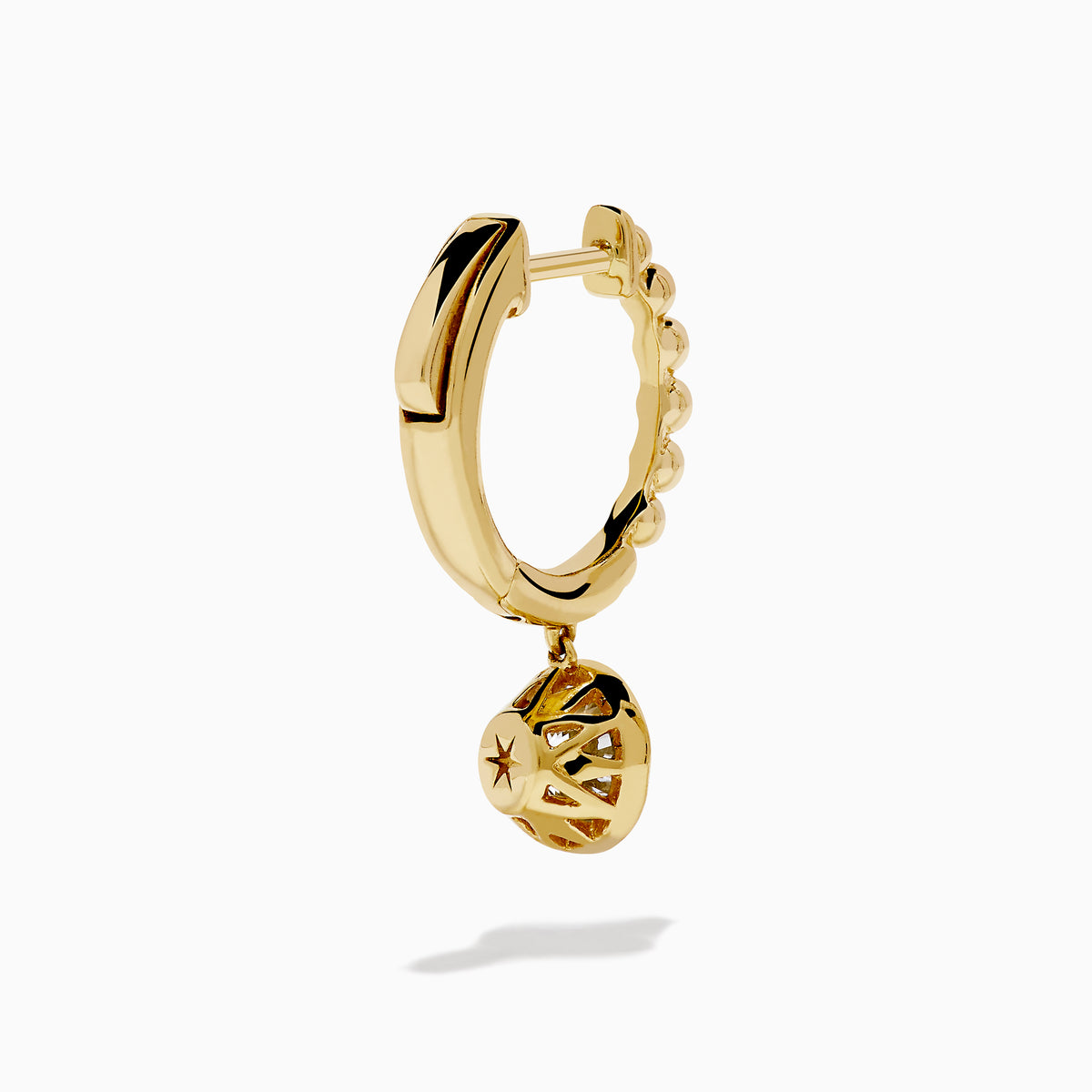 Star Lab Grown Diamond Beaded Hoop Solitaire Drop Earrings in 18K Yellow Gold, each featuring a solitaire diamond drop and beaded texture, beautifully displayed on a white background—perfect as timeless statement earrings.