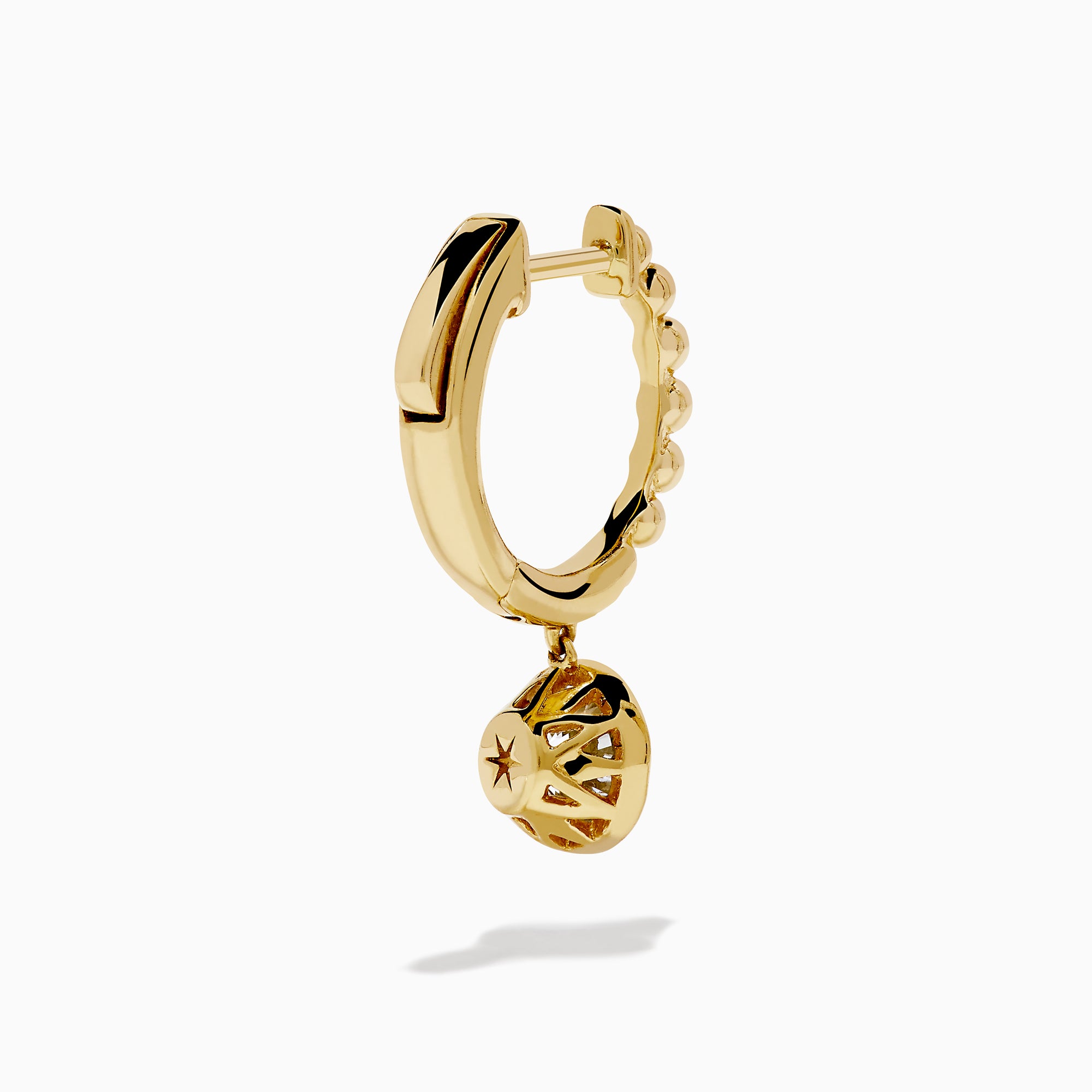 Star Lab Grown Diamond Beaded Hoop Solitaire Drop Earrings in 18K Yellow Gold, each featuring a solitaire diamond drop and beaded texture, beautifully displayed on a white background—perfect as timeless statement earrings.