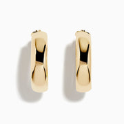 A pair of 14K Yellow Gold Hoops with a smooth, rounded surface shines brightly, displayed vertically against a plain white background.