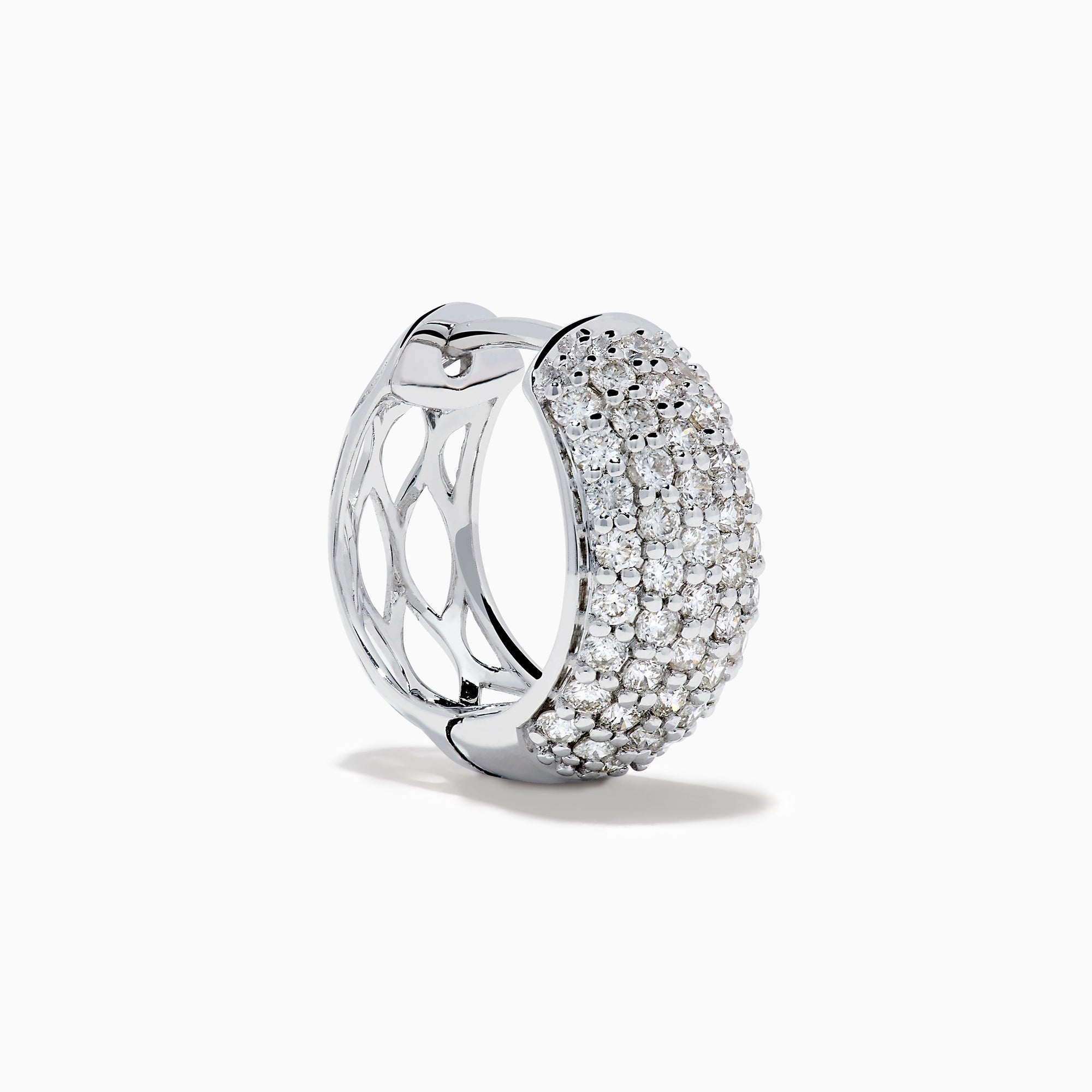 The 14K White Gold Multi Row Pave Diamond Chunky Hoop Earrings feature multiple rows of sparkling diamonds set in bold white gold hoops, shown against a white background.