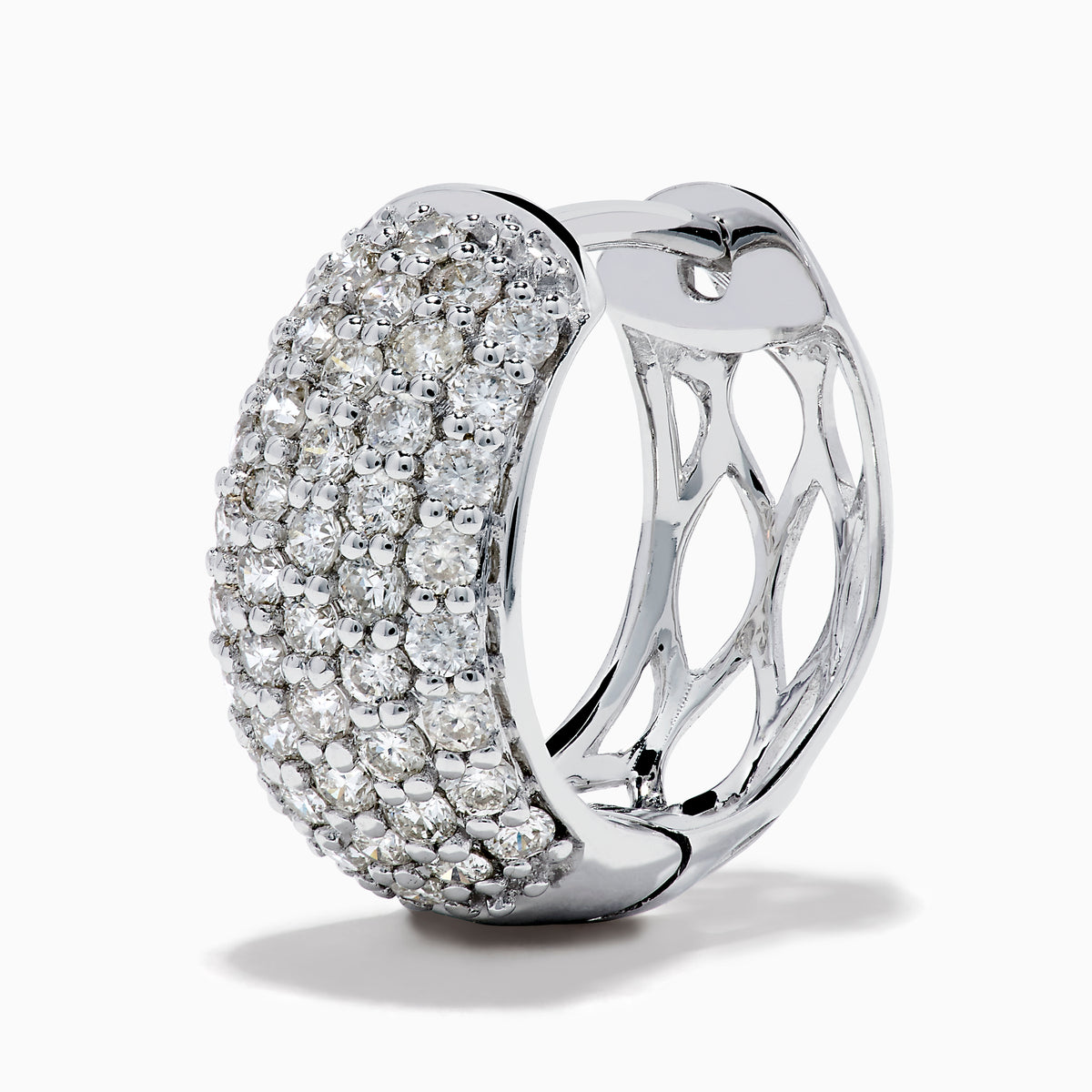 The 14K White Gold Multi Row Pave Diamond Chunky Hoop Earrings feature multiple rows of sparkling diamonds set in bold white gold hoops, shown against a white background.