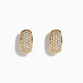 The 14K Yellow Gold Multi Row Pave Diamond Chunky Hoop Earrings feature sparkling diamonds set in multiple rows on chunky hoops, shown against a white background.