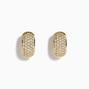 The 14K Yellow Gold Multi Row Pave Diamond Chunky Hoop Earrings feature sparkling diamonds set in multiple rows on chunky hoops, shown against a white background.