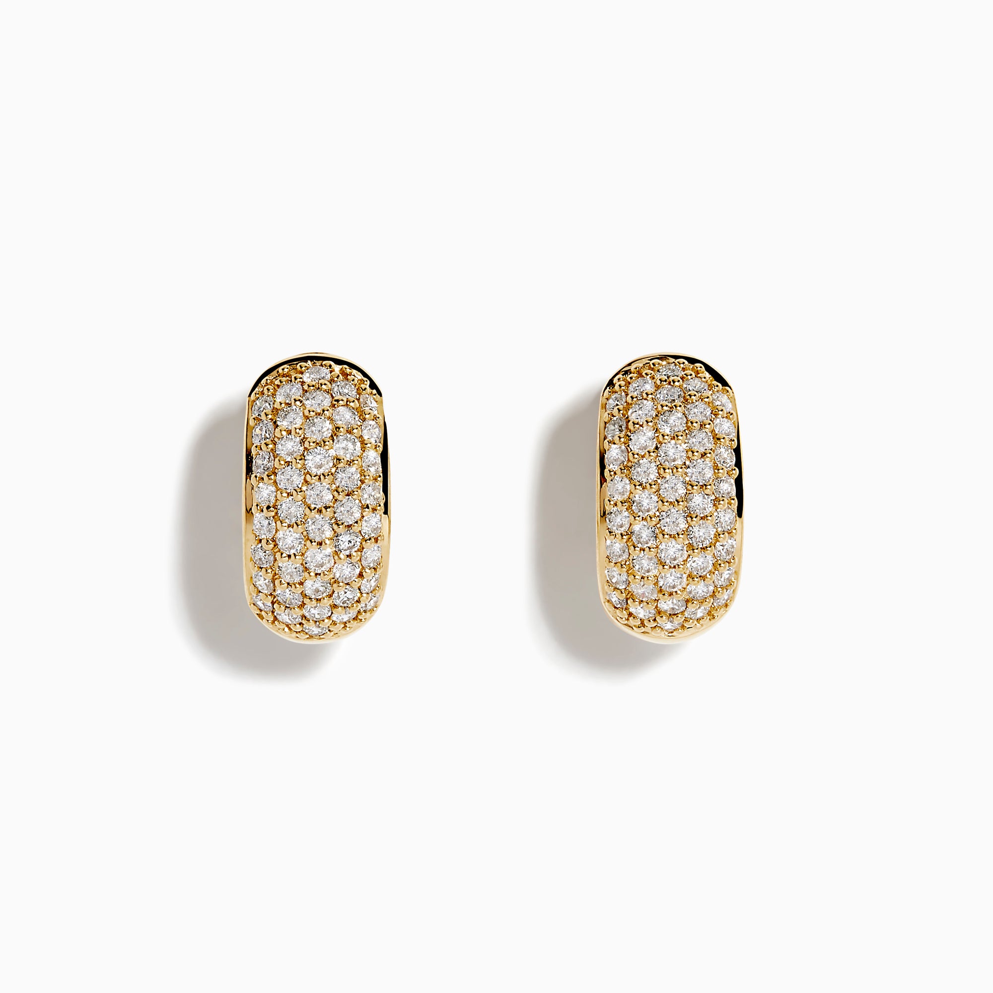 The 14K Yellow Gold Multi Row Pave Diamond Chunky Hoop Earrings feature sparkling diamonds set in multiple rows on chunky hoops, shown against a white background.