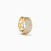 The 14K Yellow Gold Multi Row Pave Diamond Chunky Hoop Earrings feature sparkling diamonds set in multiple rows on chunky hoops, shown against a white background.