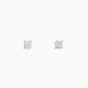A pair of 14K White Gold Princess Cut Diamond Solitaire Stud Earrings, 0.49 TCW, are displayed on a plain white background.