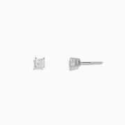 A pair of 14K White Gold Princess Cut Diamond Solitaire Stud Earrings, 0.49 TCW, are displayed on a plain white background.