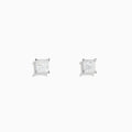 Pair of 14K white gold solitaire stud earrings, each with a princess cut diamond (0.98 TCW), displayed on a plain white background.