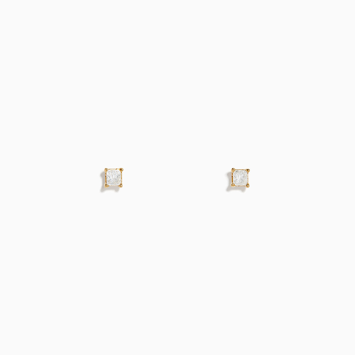14K yellow gold princess cut diamond solitaire stud earrings (0.14 TCW) displayed on a plain white background.
