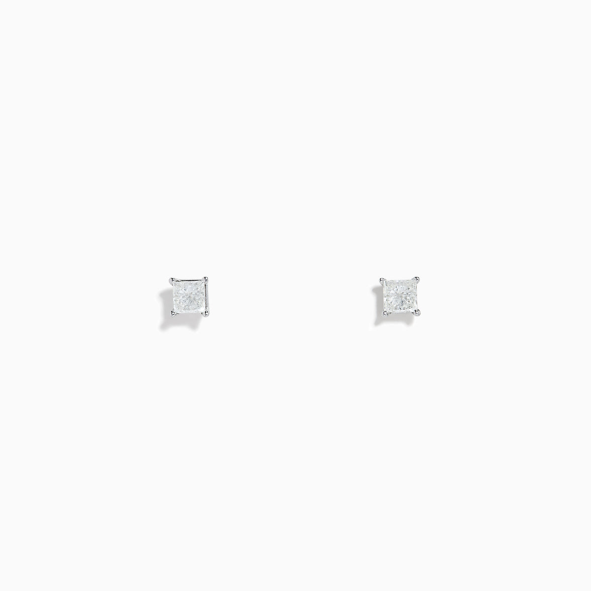 A pair of 14K White Gold Diamond Solitaire Stud Earrings, 0.25 TCW, with square-shaped stones and silver prongs, displayed on a plain white background.