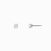 A pair of 14K White Gold Diamond Solitaire Stud Earrings, 0.25 TCW, with square-shaped stones and silver prongs, displayed on a plain white background.