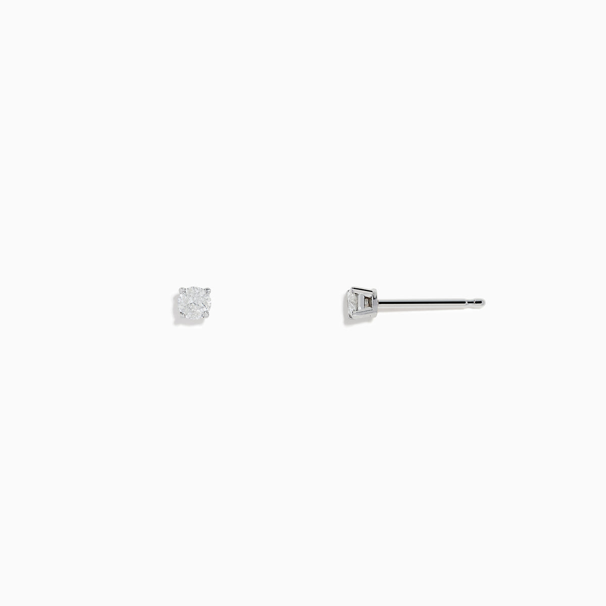 A pair of 14K White Gold Diamond Solitaire Stud Earrings, 0.15 TCW, featuring small round diamonds in a simple prong setting, displayed on a plain white background.