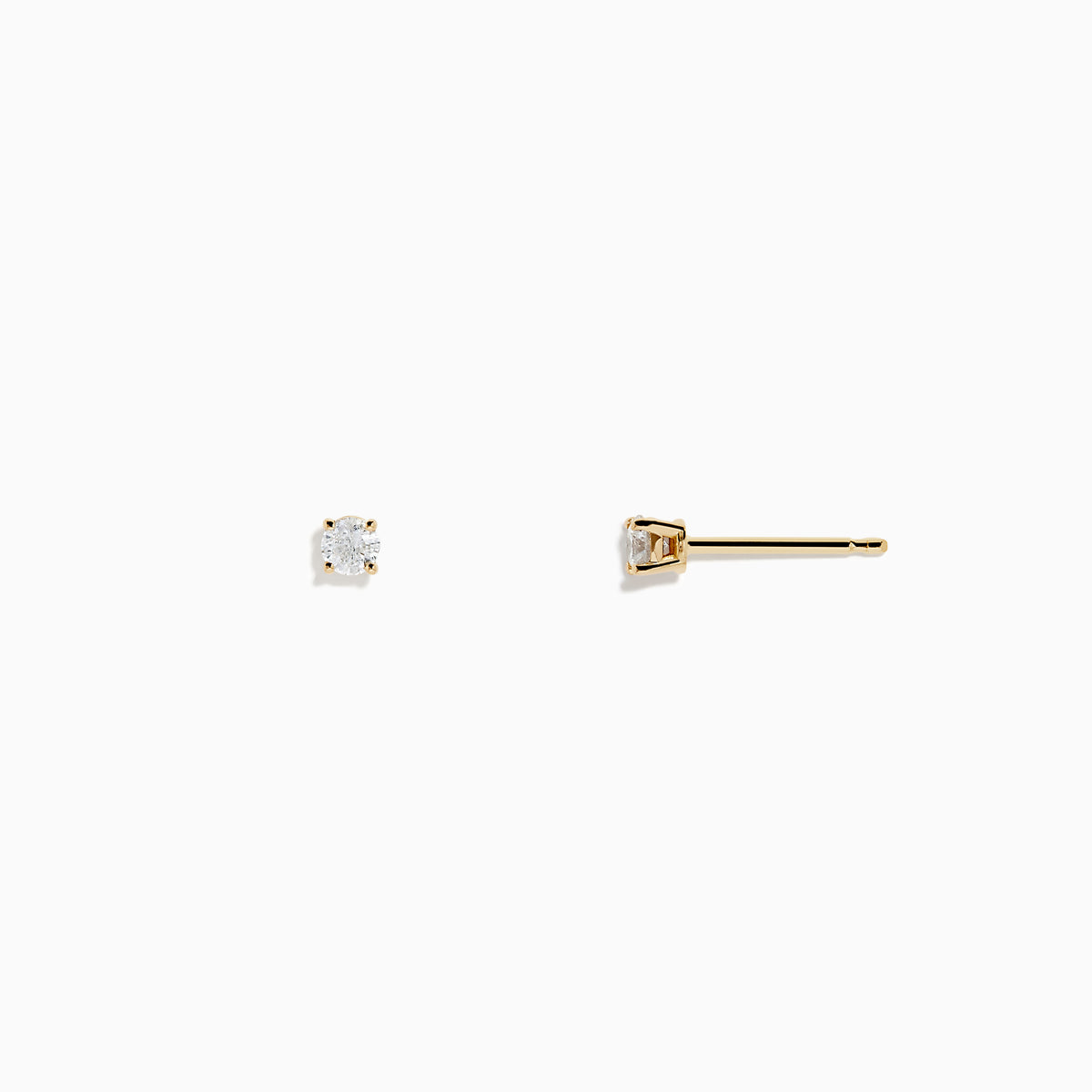 A pair of 14K Yellow Gold Diamond Solitaire Stud Earrings, 0.15 TCW, featuring small round diamonds in classic prong settings, displayed on a plain white background.