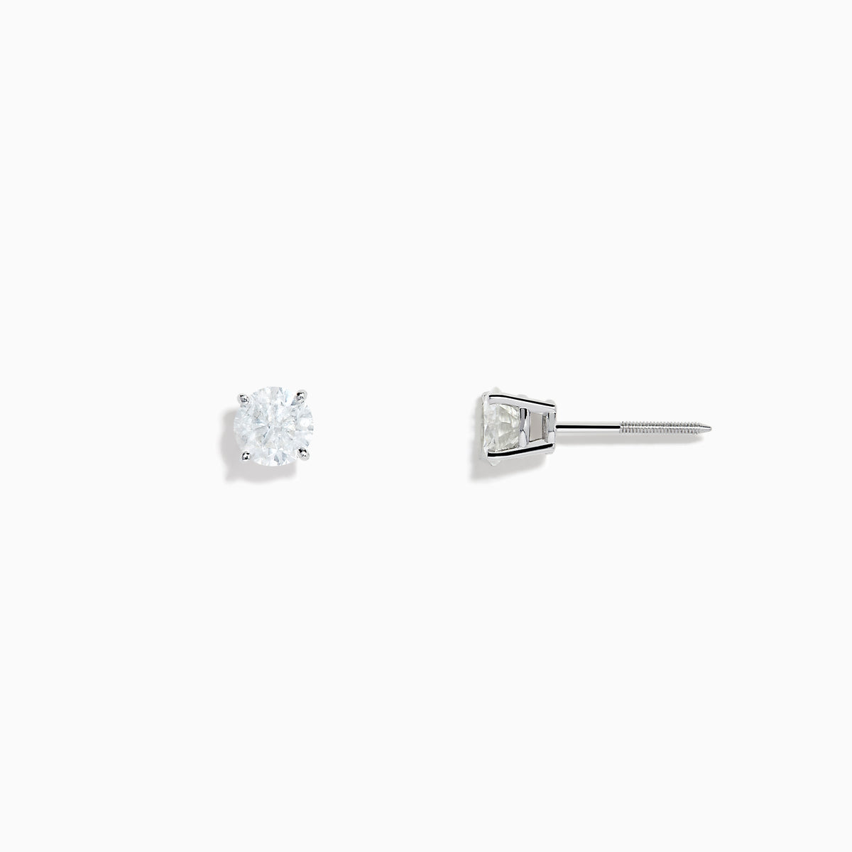 The 14K White Gold Diamond Solitaire Stud Earrings, 0.75 TCW, feature small round diamonds in silver prongs and are shown on a plain white background.