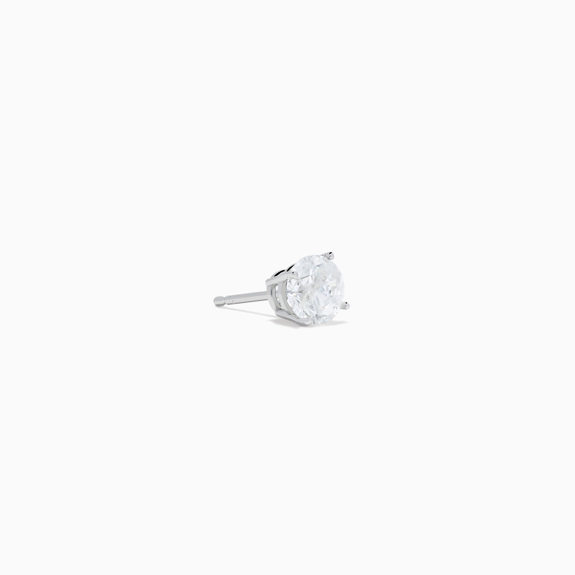 The 14K White Gold 1.18ct Brilliant Round Diamond Solitaire Stud Earrings feature sparkling diamonds in classic prong settings, showcased on a simple white background.