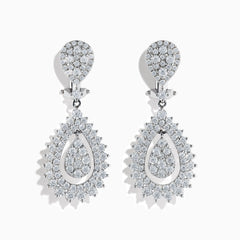 Make a statement on any occasion with the Pave Classica 14K White Gold French Clip Diamond Statement Drop Earrings, featuring a teardrop shape, layered design, and brilliant diamond clusters totaling 3.28 TCW.