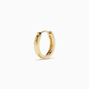 The 14K Yellow Gold Channel Set Diamond Mini Hoop Earrings feature a row of sparkling round diamonds, elegantly displayed on a white background.