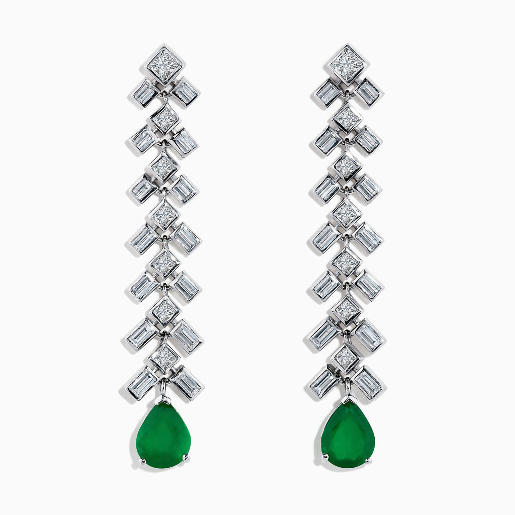 Effy Brasilica 14K White Gold Emerald and Diamond Drop Earrings
