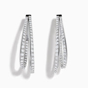 The 14K White Gold Diamond Double Hoop Earrings feature rows of sparkling diamonds on elegant double hoops, shown against a white background.
