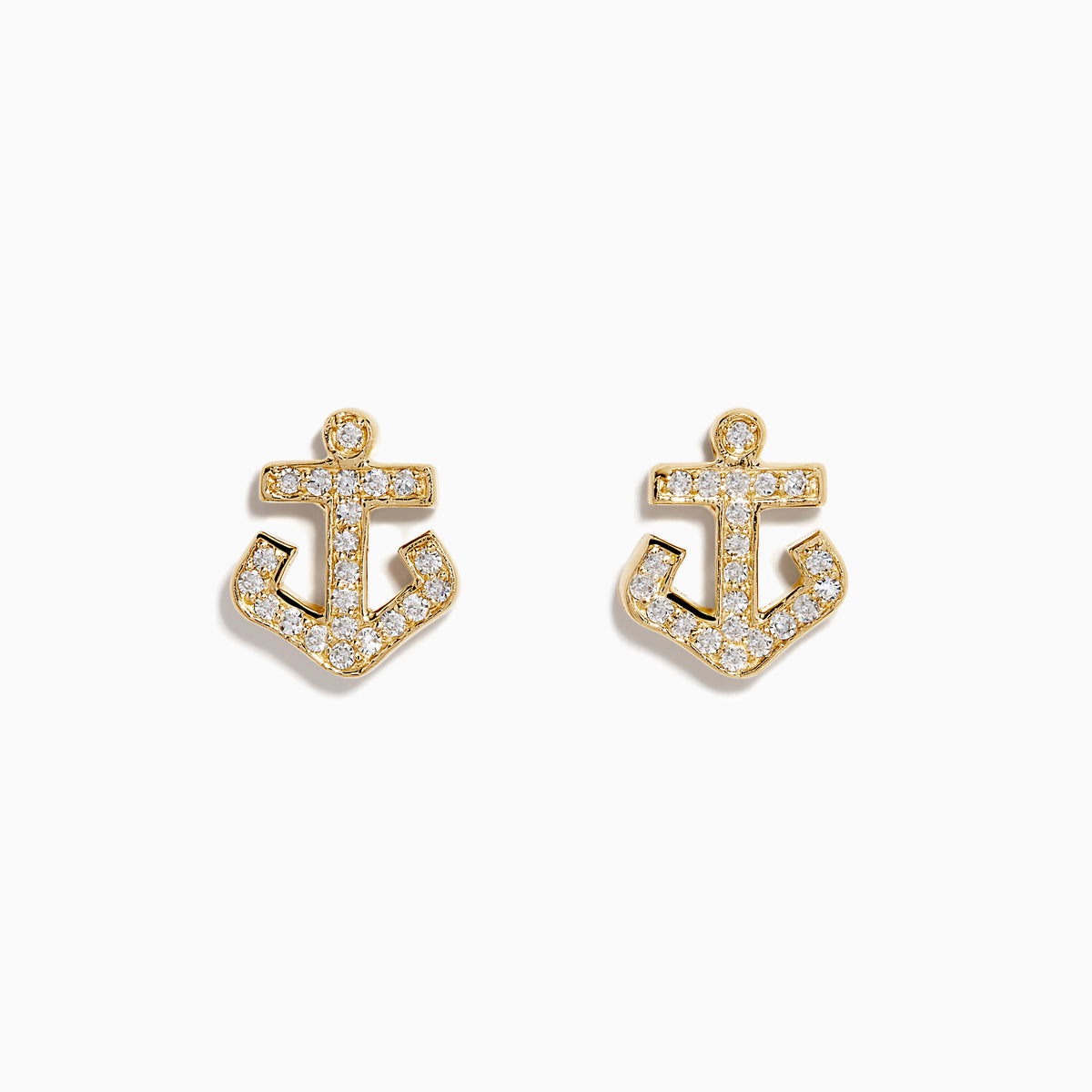 14K Yellow Gold Diamond Anchor Stud Earrings