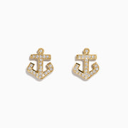 14K Yellow Gold Diamond Anchor Stud Earrings
