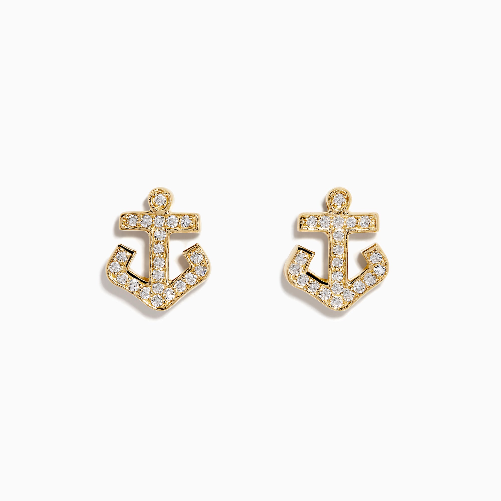14K Yellow Gold Diamond Anchor Stud Earrings