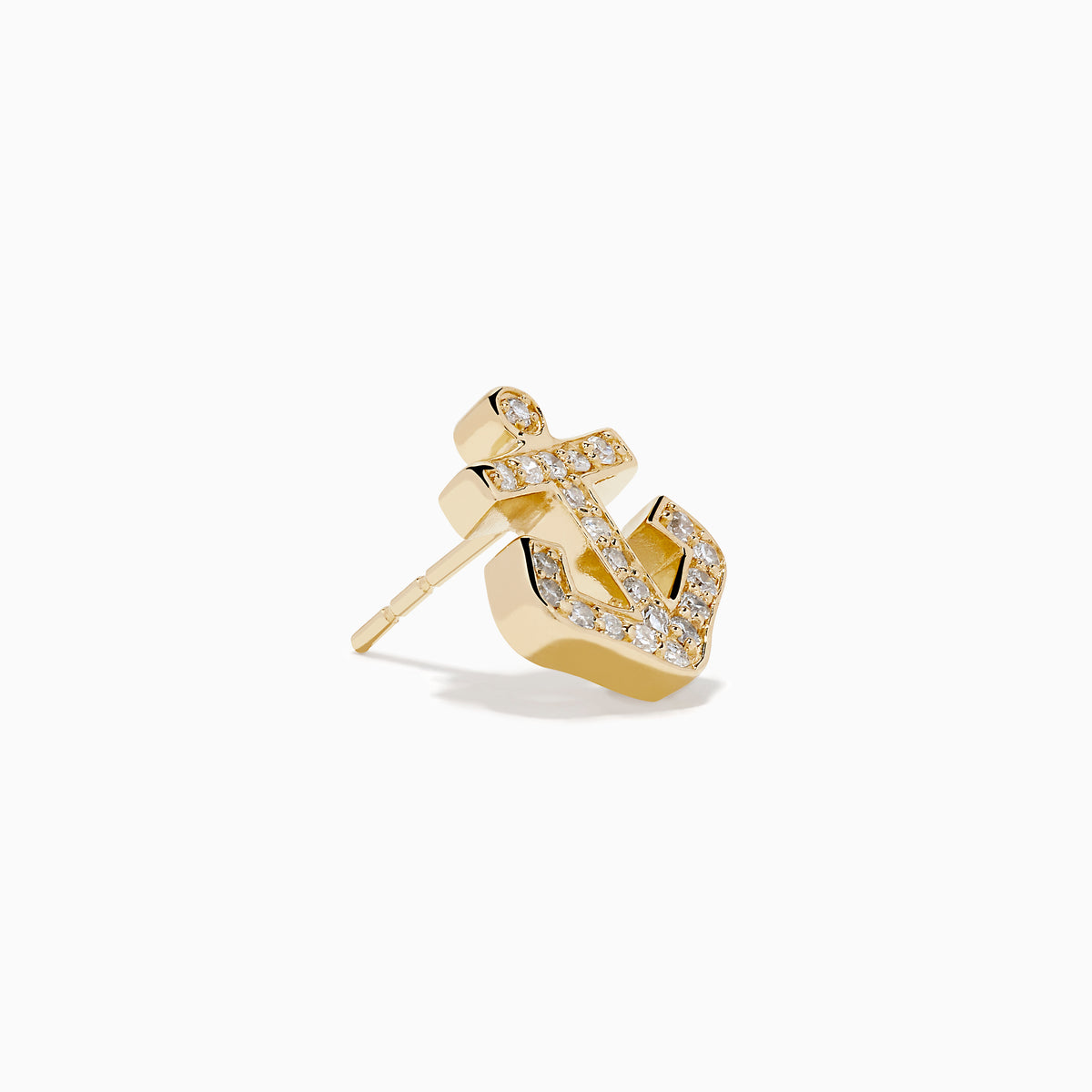 14K Yellow Gold Diamond Anchor Stud Earrings