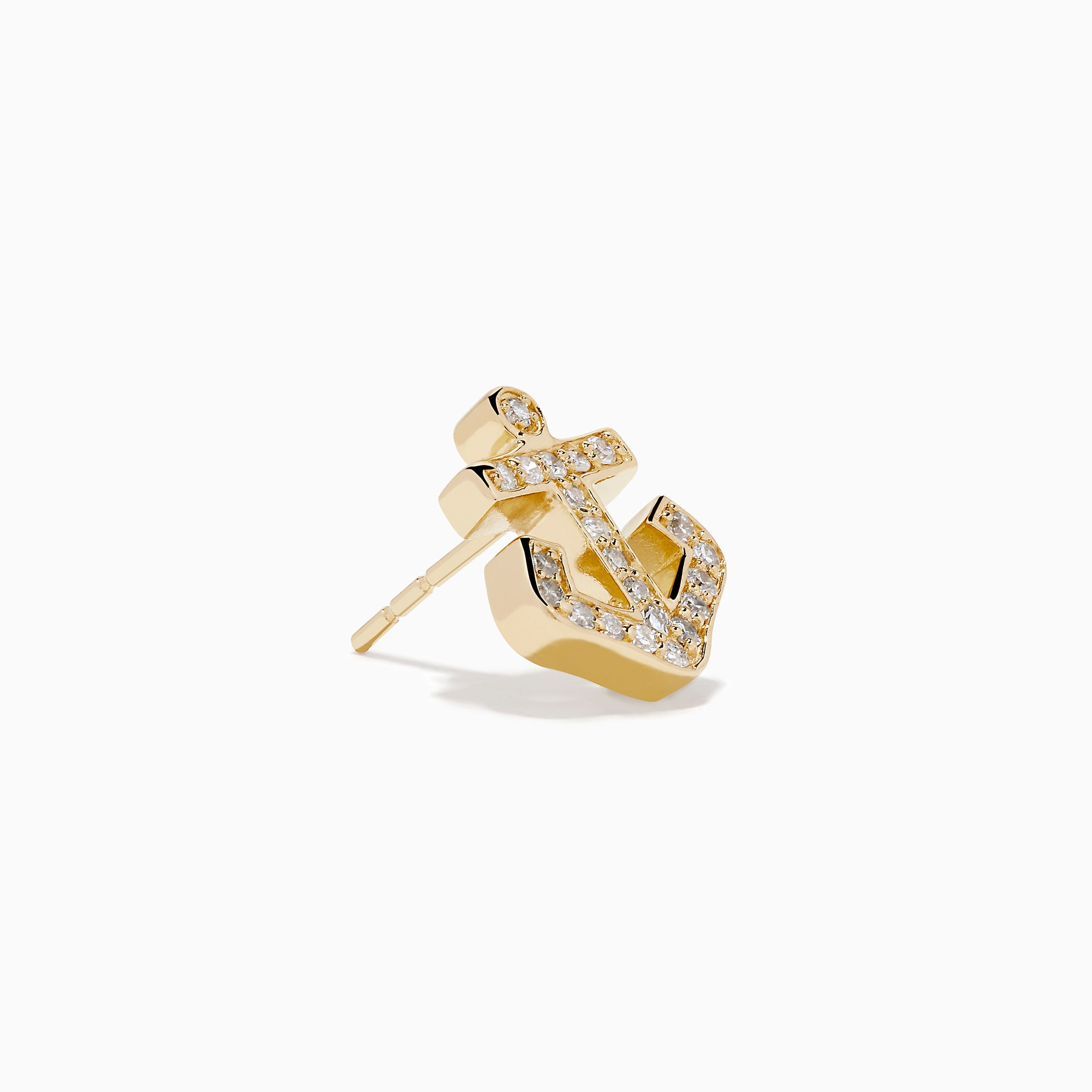 14K Yellow Gold Diamond Anchor Stud Earrings