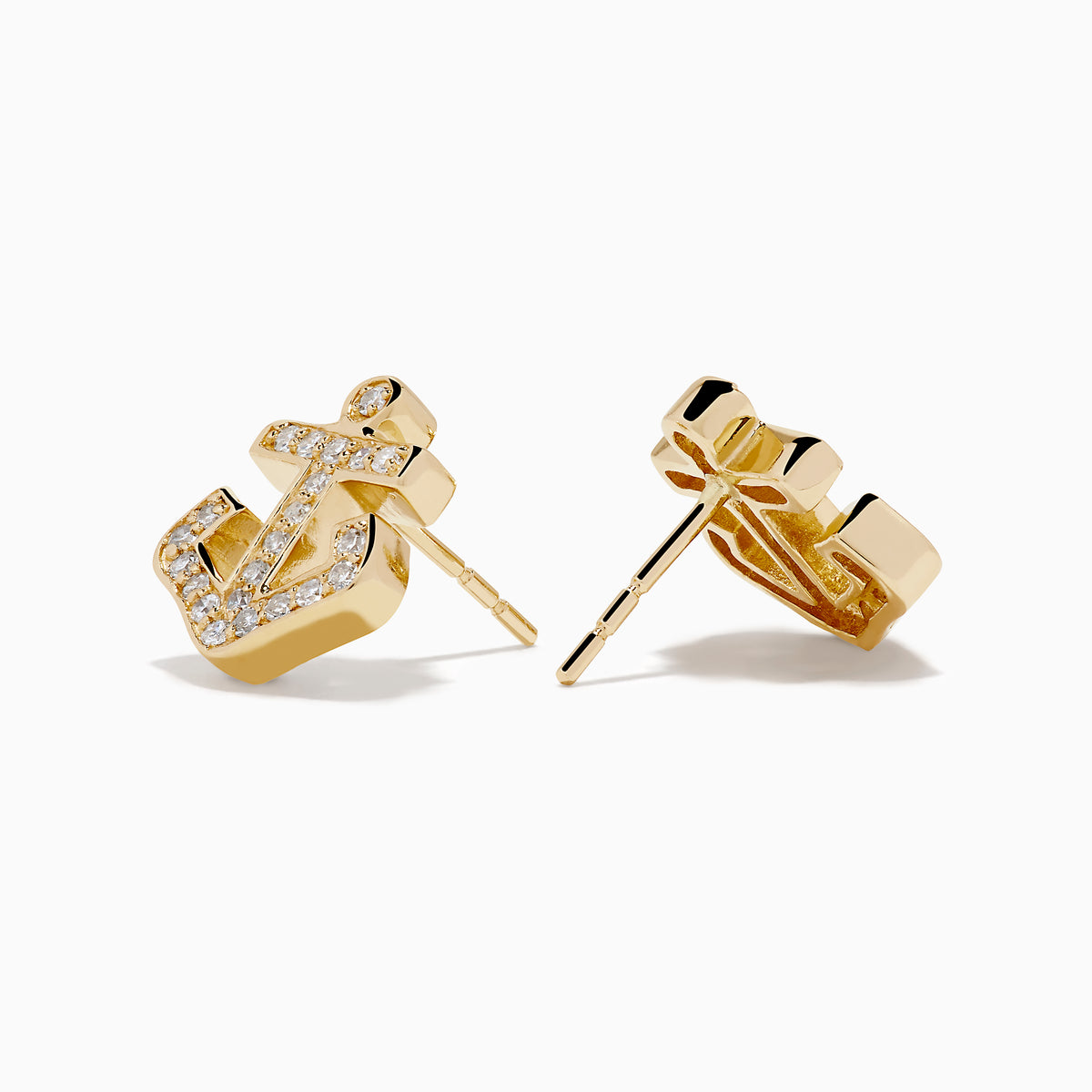 14K Yellow Gold Diamond Anchor Stud Earrings
