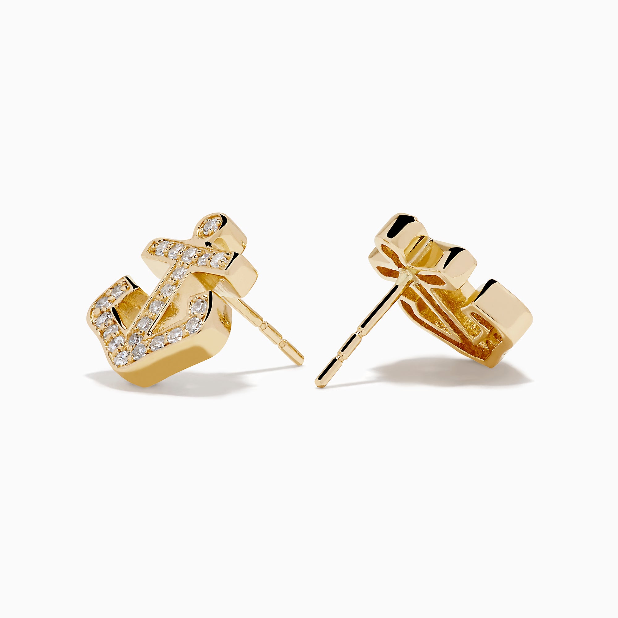 14K Yellow Gold Diamond Anchor Stud Earrings