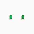 A pair of 14K Yellow Gold Solitaire Emerald Cut Emerald Stud Earrings, 1.05 TCW, displayed on a plain white background.