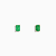A pair of 14K Yellow Gold Solitaire Emerald Cut Emerald Stud Earrings, 1.05 TCW, displayed on a plain white background.