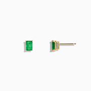 A pair of 14K Yellow Gold Solitaire Emerald Cut Emerald Stud Earrings, 1.05 TCW, displayed on a plain white background.