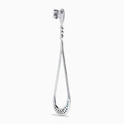 The 14K White Gold Blue and White Diamond Drop Earrings feature teardrop loops accented with sparkling white stones and blue stones near the bottom for a timeless, elegant look.