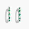 The 14K White Gold Emerald & Diamond Hoop Earrings, 3.58 TCW, feature alternating emerald and diamond gemstones set in white gold hoops, displayed on a white background with visible shadows.
