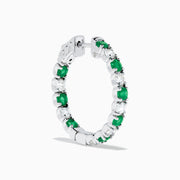 The 14K White Gold Emerald & Diamond Hoop Earrings, 3.58 TCW, feature alternating emerald and diamond gemstones set in white gold hoops, displayed on a white background with visible shadows.