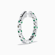 The 14K White Gold Emerald & Diamond Hoop Earrings, 3.58 TCW, feature alternating emerald and diamond gemstones set in white gold hoops, displayed on a white background with visible shadows.