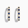 14K Yellow Gold Blue Sapphire & Diamond Hoop Earrings, 3.58 TCW, with alternating round blue sapphires and white diamonds, displayed on a plain white background.