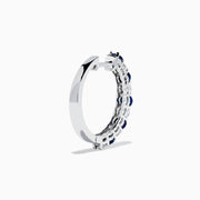 14K White Gold Blue Sapphire & Diamond Hoop Earrings, 1.35 TCW, featuring alternating sapphires and diamonds in a classic hoop design, shown against a white background with soft shadows.