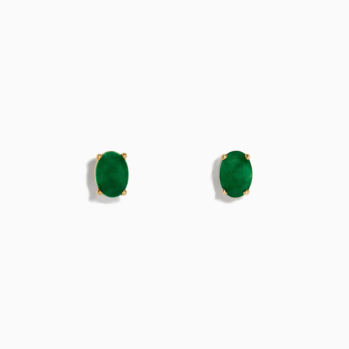 The Brasilica 14K Yellow Gold Emerald Stud Earrings feature oval-shaped emeralds set in yellow gold prongs, shown against a plain white background.