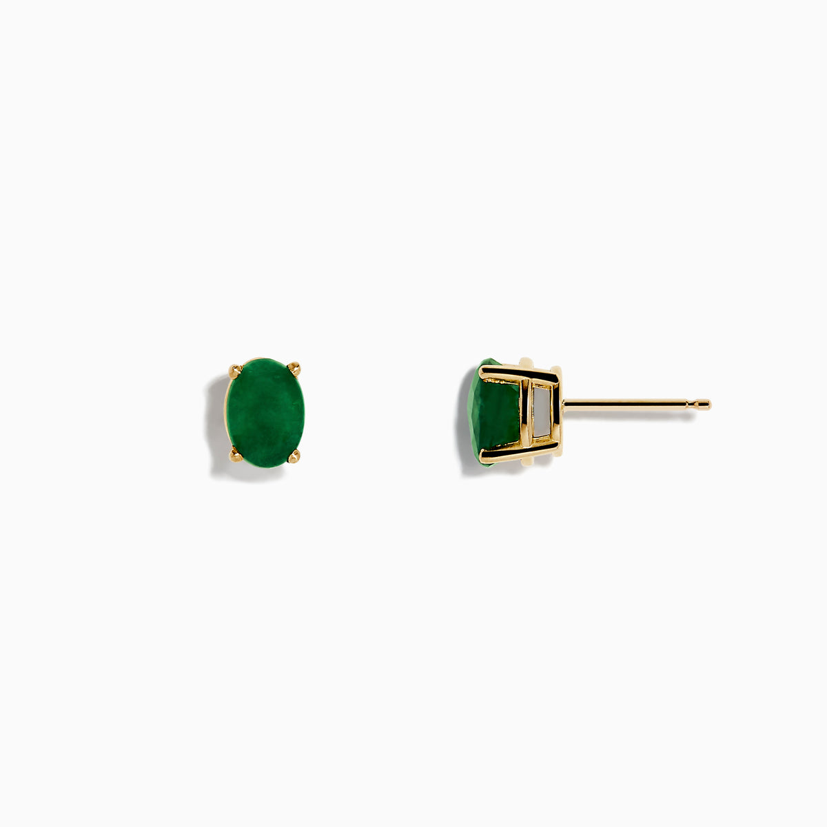 The Brasilica 14K Yellow Gold Emerald Stud Earrings feature oval-shaped emeralds set in yellow gold prongs, shown against a plain white background.
