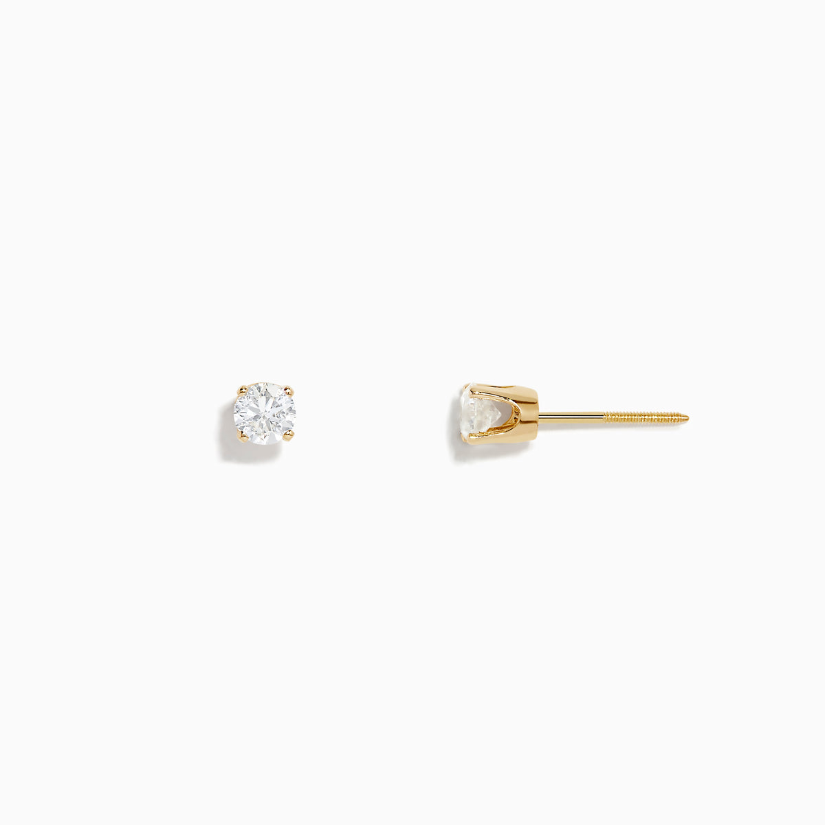 The 14K Yellow Gold Diamond Solitaire Stud Earrings 0.50 TCW feature small, round diamonds in yellow gold prongs, shown against a plain white background.