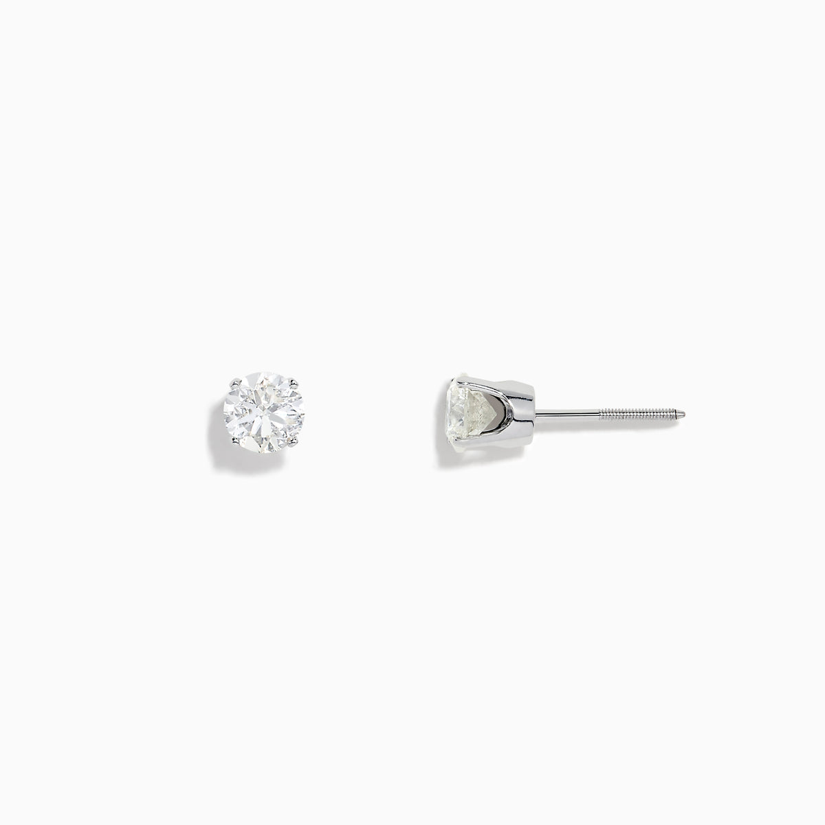A pair of 14K White Gold Diamond Solitaire Stud Earrings, 0.75 TCW, featuring round sparkling diamonds in a classic prong setting against a plain white background.