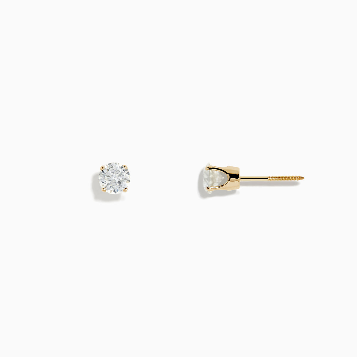 A pair of 14K Yellow Gold Diamond Solitaire Stud Earrings (0.75 TCW) are displayed against a white background.