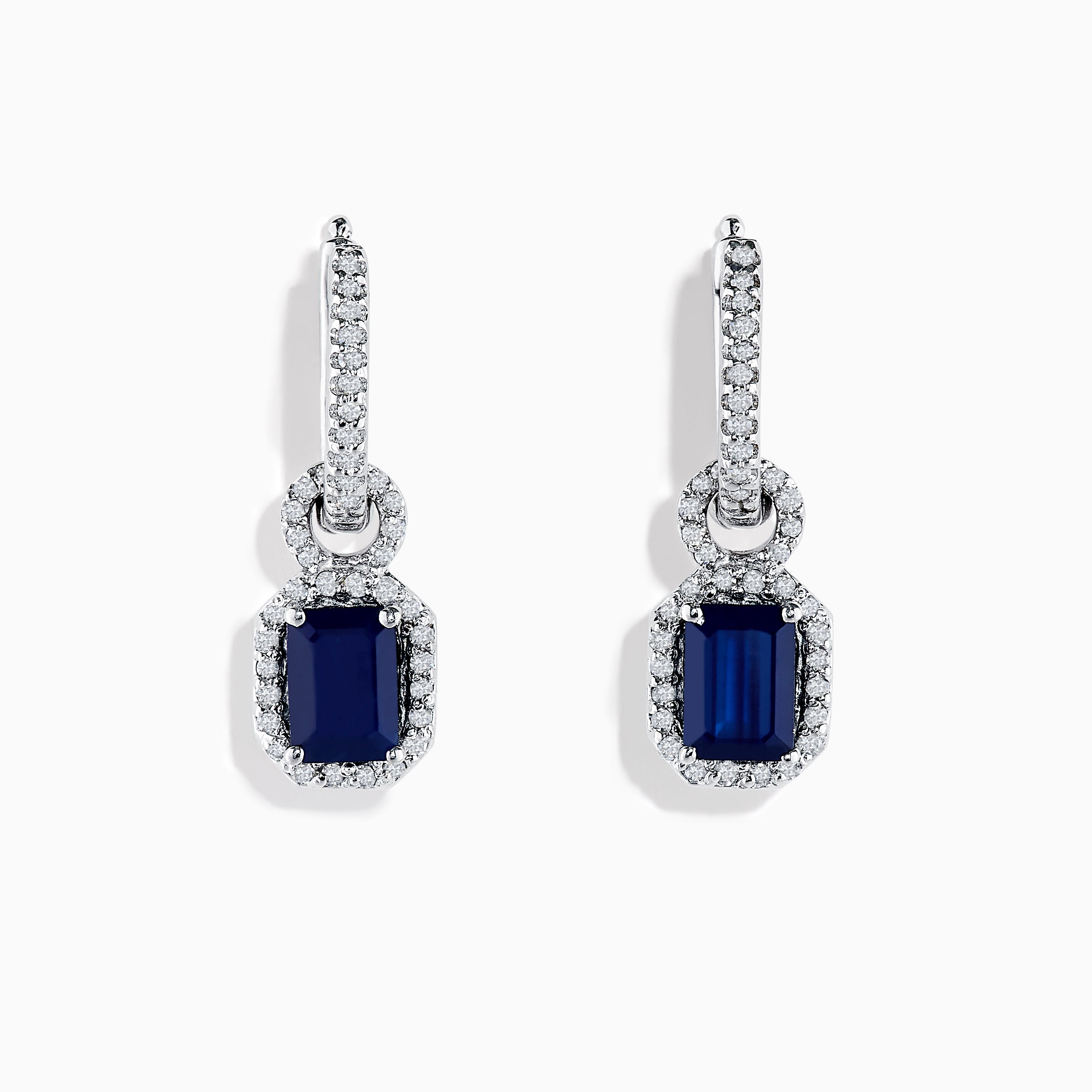Effy 14K White Gold Blue Sapphire and Diamond Drop Earrings