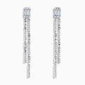 A pair of elegant Pave Classica 14K White Gold Diamond Drop Earrings featuring rectangular and round diamonds set in two parallel, dangling strands on each earring.
