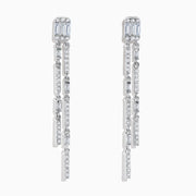A pair of elegant Pave Classica 14K White Gold Diamond Drop Earrings featuring rectangular and round diamonds set in two parallel, dangling strands on each earring.