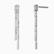 A pair of elegant Pave Classica 14K White Gold Diamond Drop Earrings featuring rectangular and round diamonds set in two parallel, dangling strands on each earring.