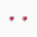 The Novelty 14K Rose Gold Pink Sapphire and Diamond Heart Earrings feature heart-shaped pink sapphires bordered by sparkling diamonds, displayed against a white background.
